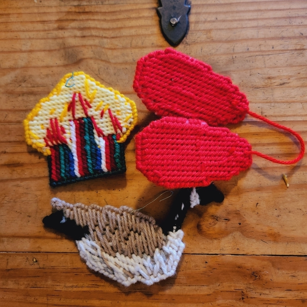 Vintage Needlepoint Christmas Tree Ornaments Canada Goose Kitschy Eclectic - Picture 2 of 7